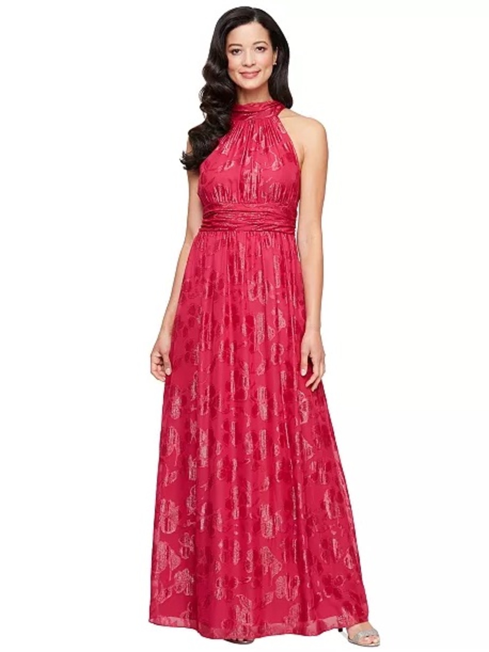 SLNY Red Halter Neck Maxi Dress